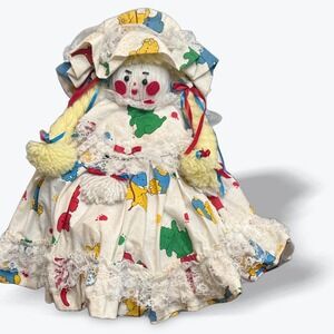 Vintage 1980s Handmade‎ Yarn Doll 21 in Lace Dress & Bonnet Retro Craft Rag Doll